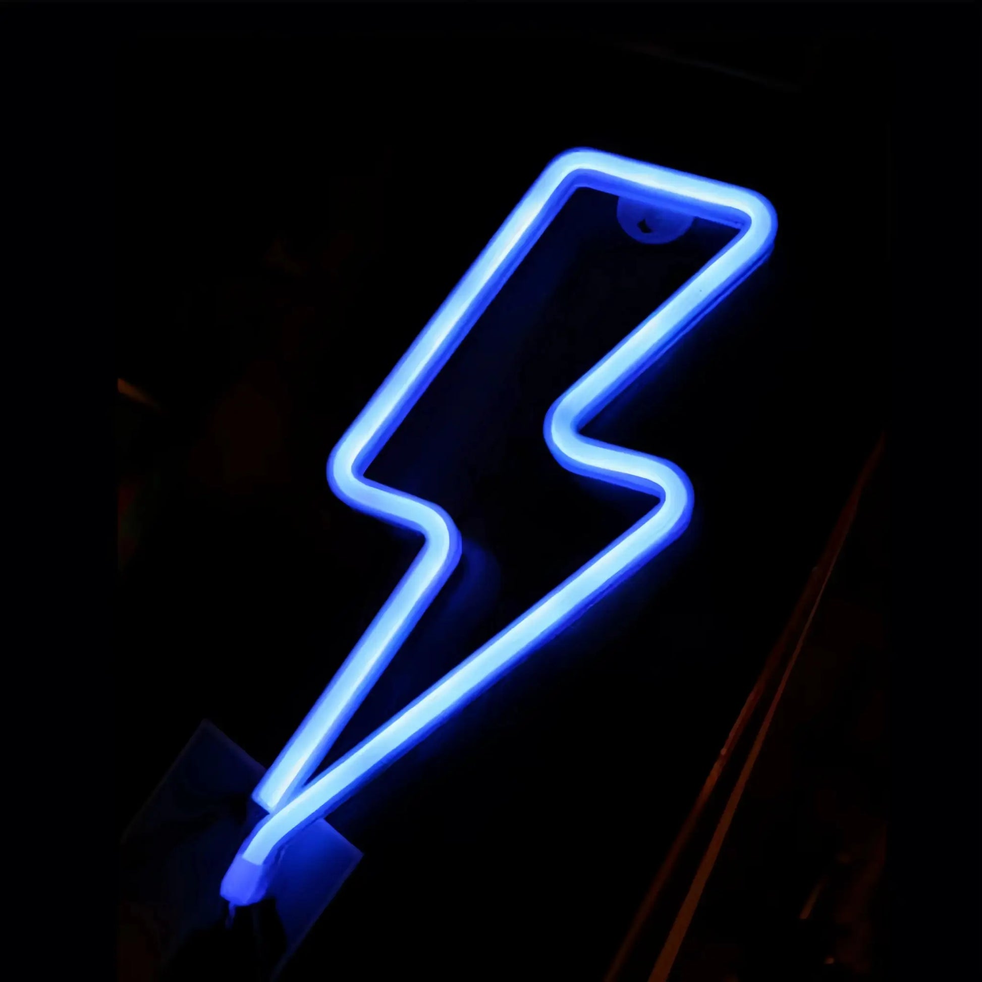 Lightning LED neon light with blue glow, USB/battery powered bolt-shaped decor