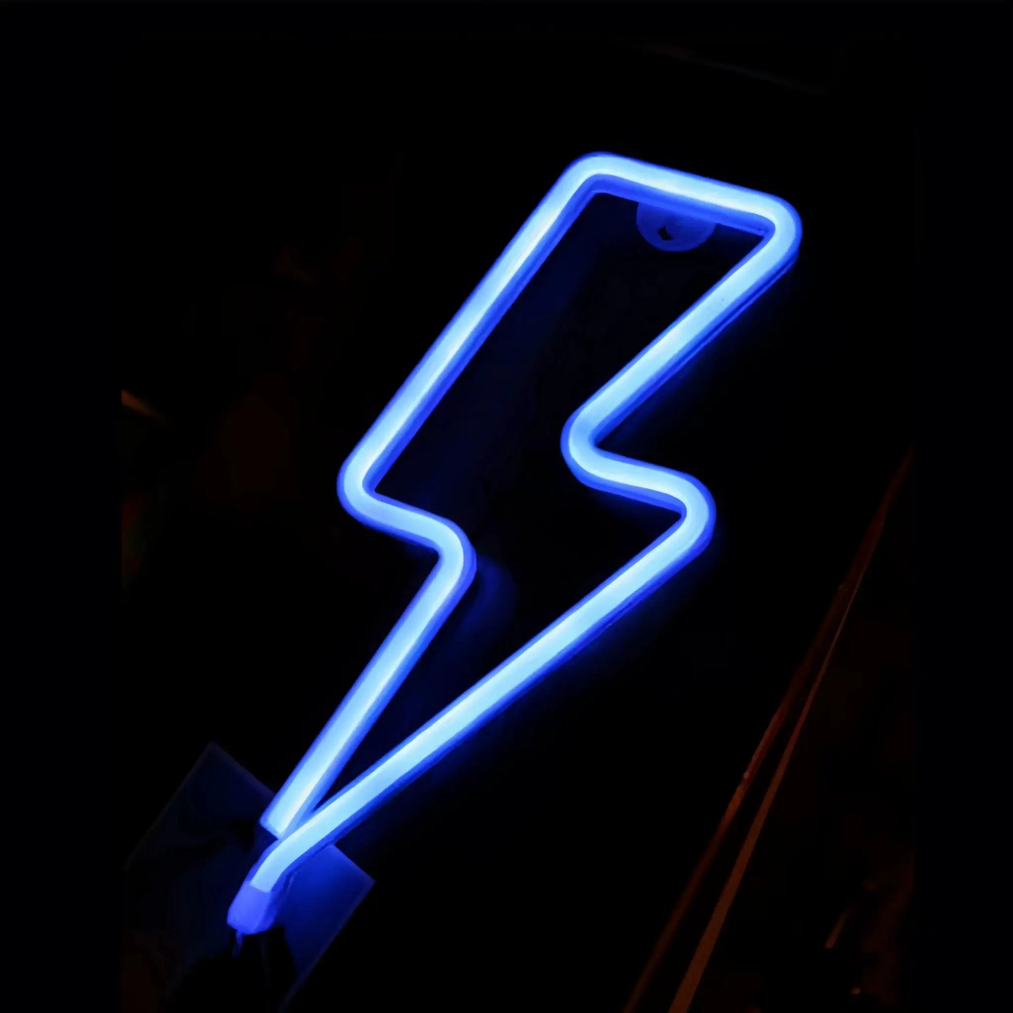 Lightning LED neon light with blue glow, USB/battery powered bolt-shaped decor
