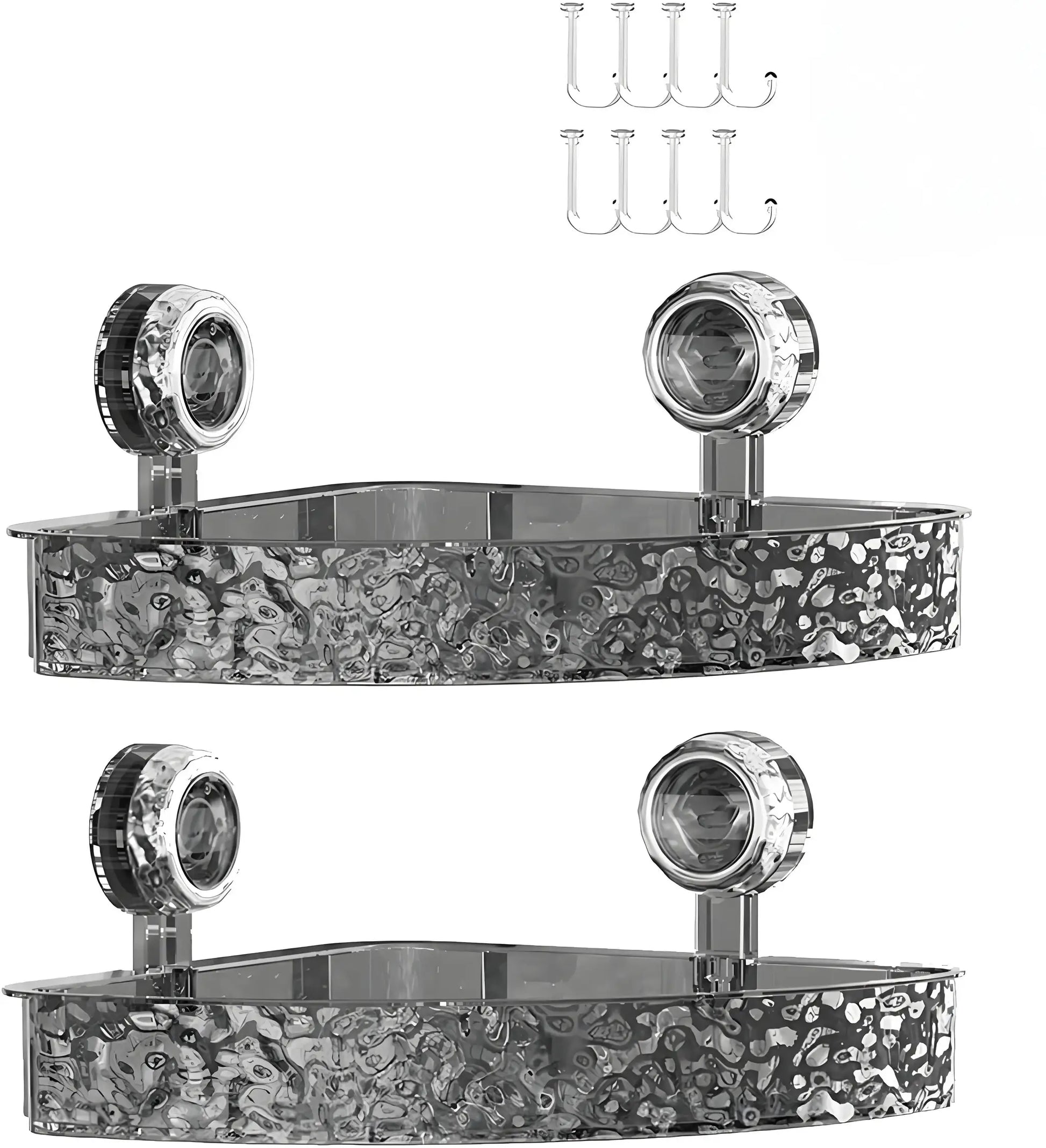 Corrugated suction cup storage holder by Simples Market with glacier pattern, chrome finish and 8 hooks