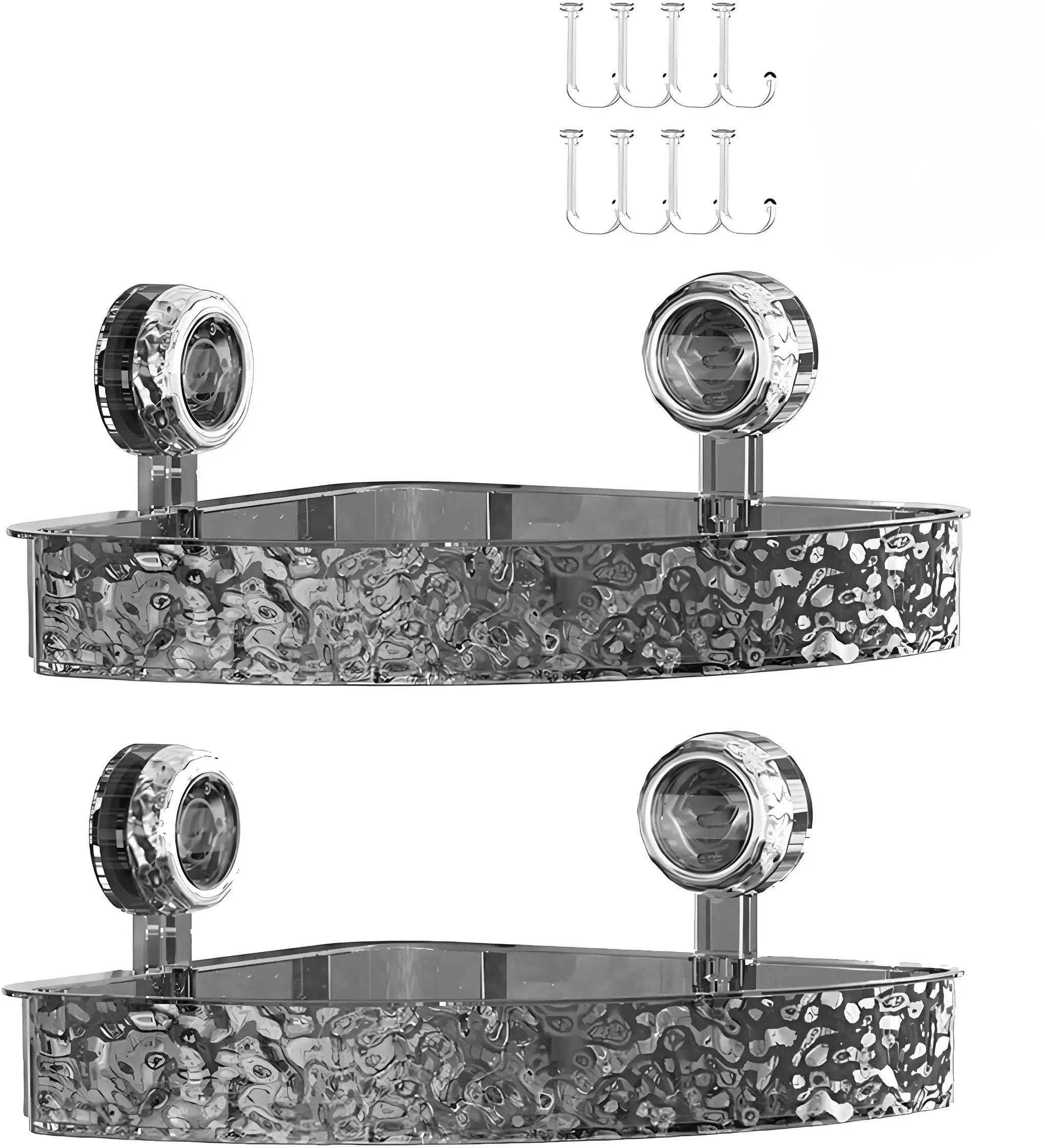 Corrugated suction cup storage holder by Simples Market with glacier pattern, chrome finish and 8 hooks