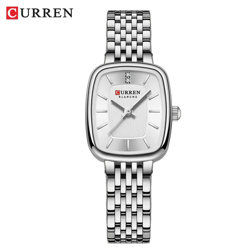 Curren 9093 women's quartz watch with silver stainless steel bracelet and diamond accents