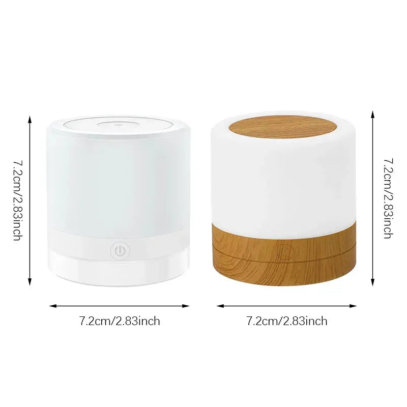Simples Market RGB Night Lamp pair with color-changing light, white and wood bases, remote touch control
