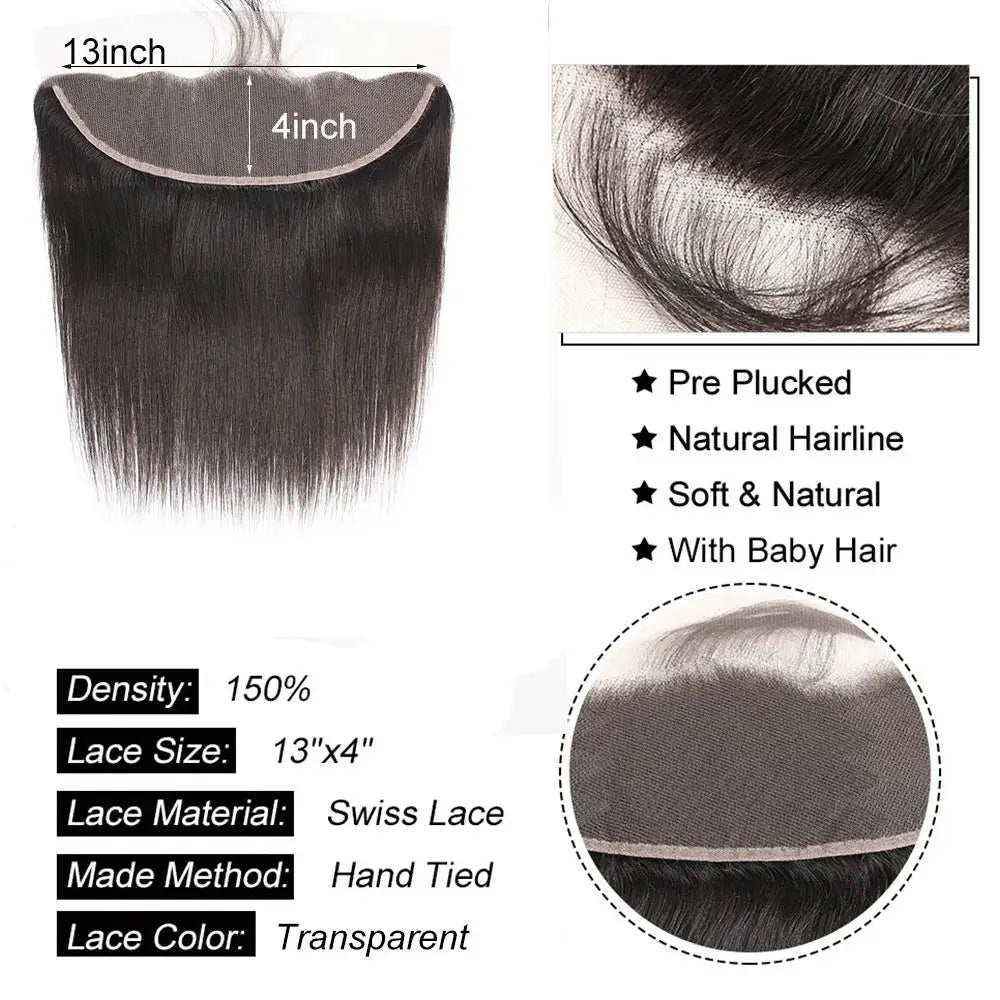 Simples Market straight lace closure and lace frontal extensions in transparent Swiss lace, 13x4/13x6, natural hairline