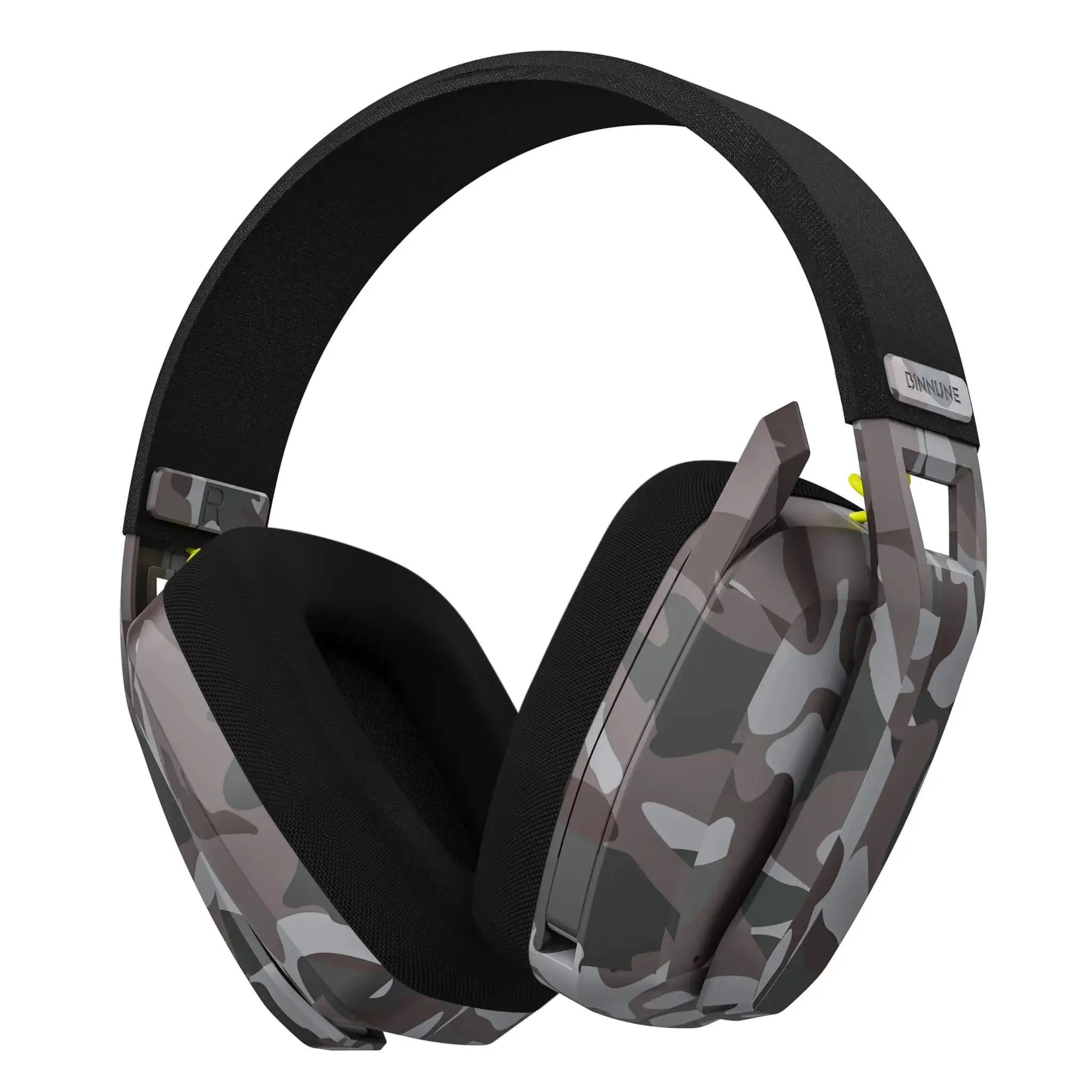 BINNUNE BW06 wireless gaming headset with camouflage ear cups and built-in mic
