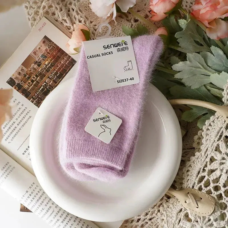 Womens Wool Socks Winter Thermal Tube Socks Thickened With Cashmere Rabbit Hair Black