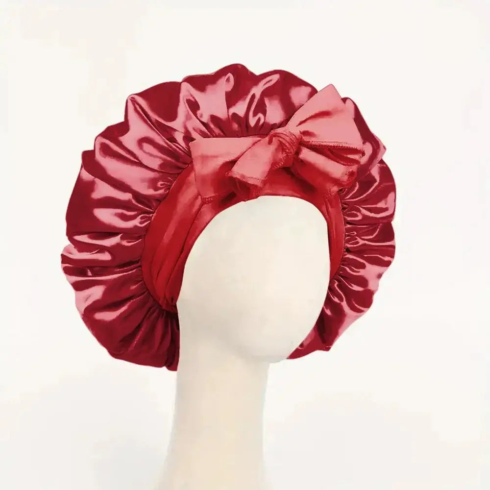 SilkNest Satin Silk Bonnet Adjustable Sleep Cap With Tie Band For Frizz Free Hair Keeps Hair Smooth Overnight