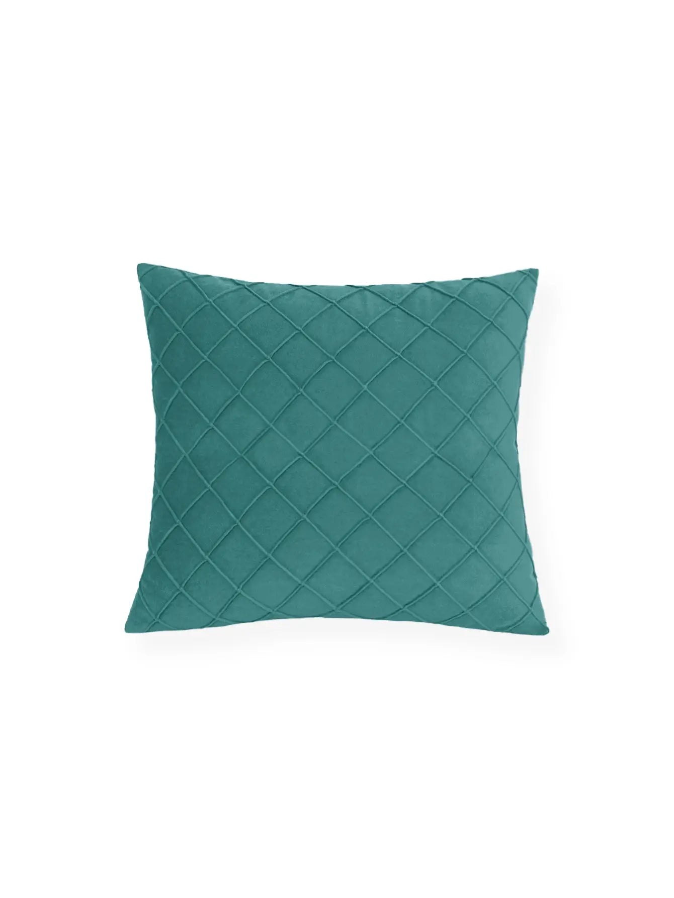 Simples Market geometric velvet cushion cover in teal with diamond-quilt pattern, 45x45cm.