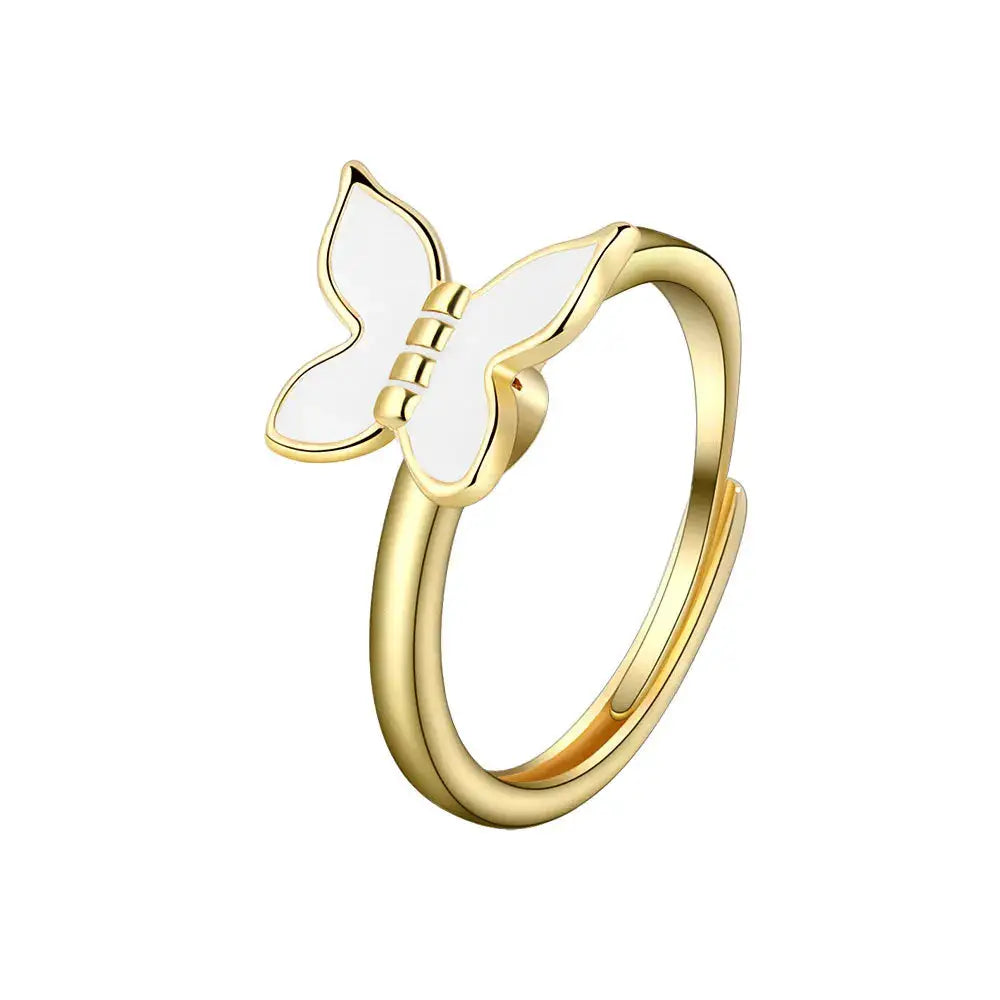 SMJEL Fidget Spinner Ring for Women Crystal Flower Eye Butterfly Animal Motifs Stress Relief Wedding Jewelry