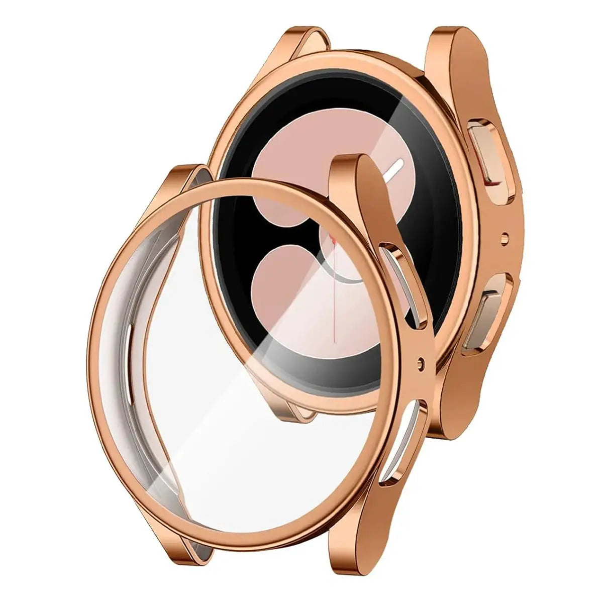 Soft TPU watch case with clear screen protector for Samsung Galaxy Watch 4–7 (40mm/44mm), rose gold