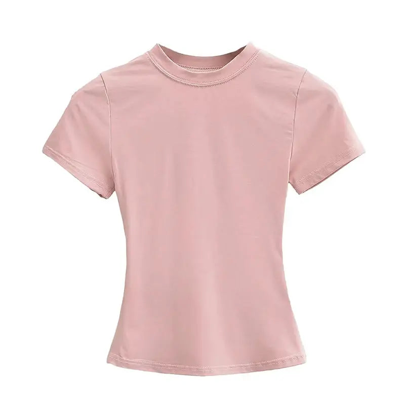 2025 High Quality Casual T Shirt For Women Slim Short Sleeves Solid Color Y2K Fashion Top