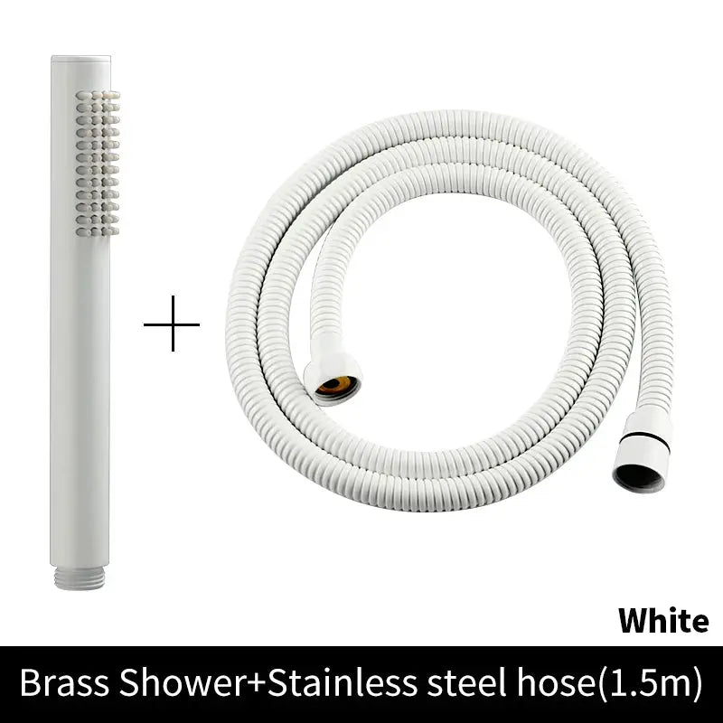 2-piece white handheld shower head with flexible hose, 1.5m length