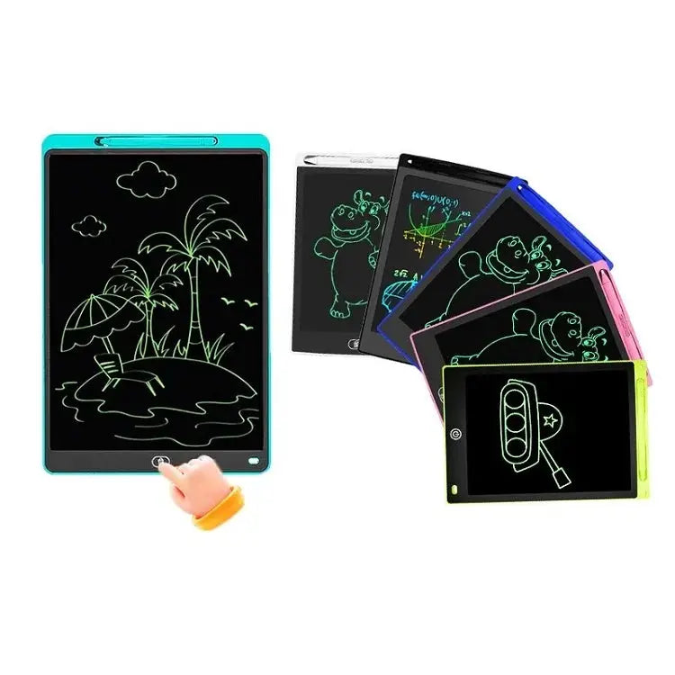 Six drawing LCD writing boards by Simples Market; turquoise main tablet with drawing, plus five colorful companion boards.