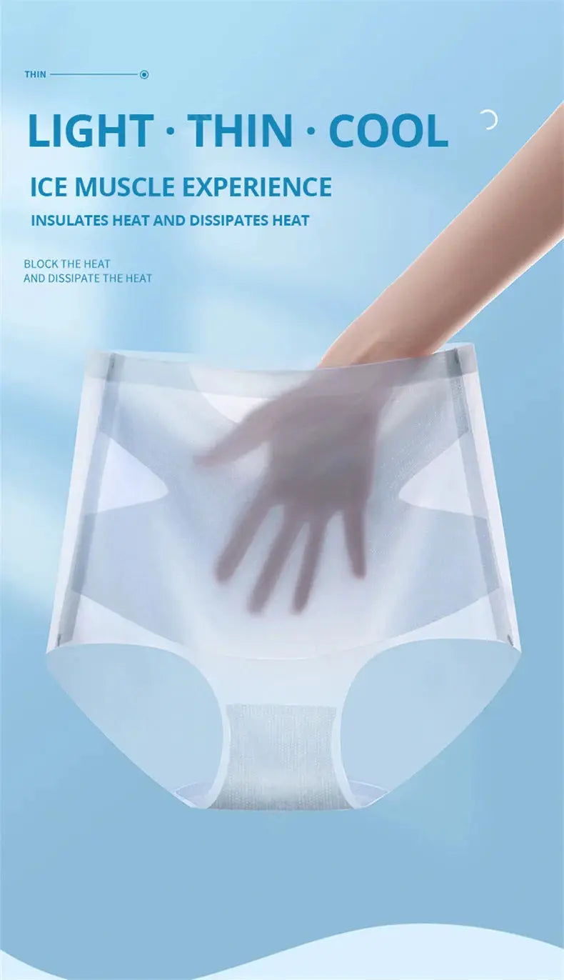 Flarixa Ultra Thin Ice Silk Panties, white seamless high‑waist briefs for tummy control by Simples Market