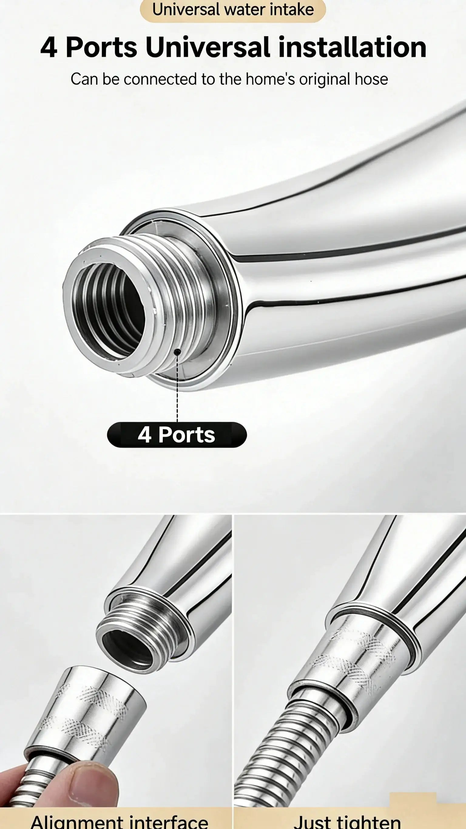 Simples Market chrome handheld shower adapter with 4 ports and threaded connection