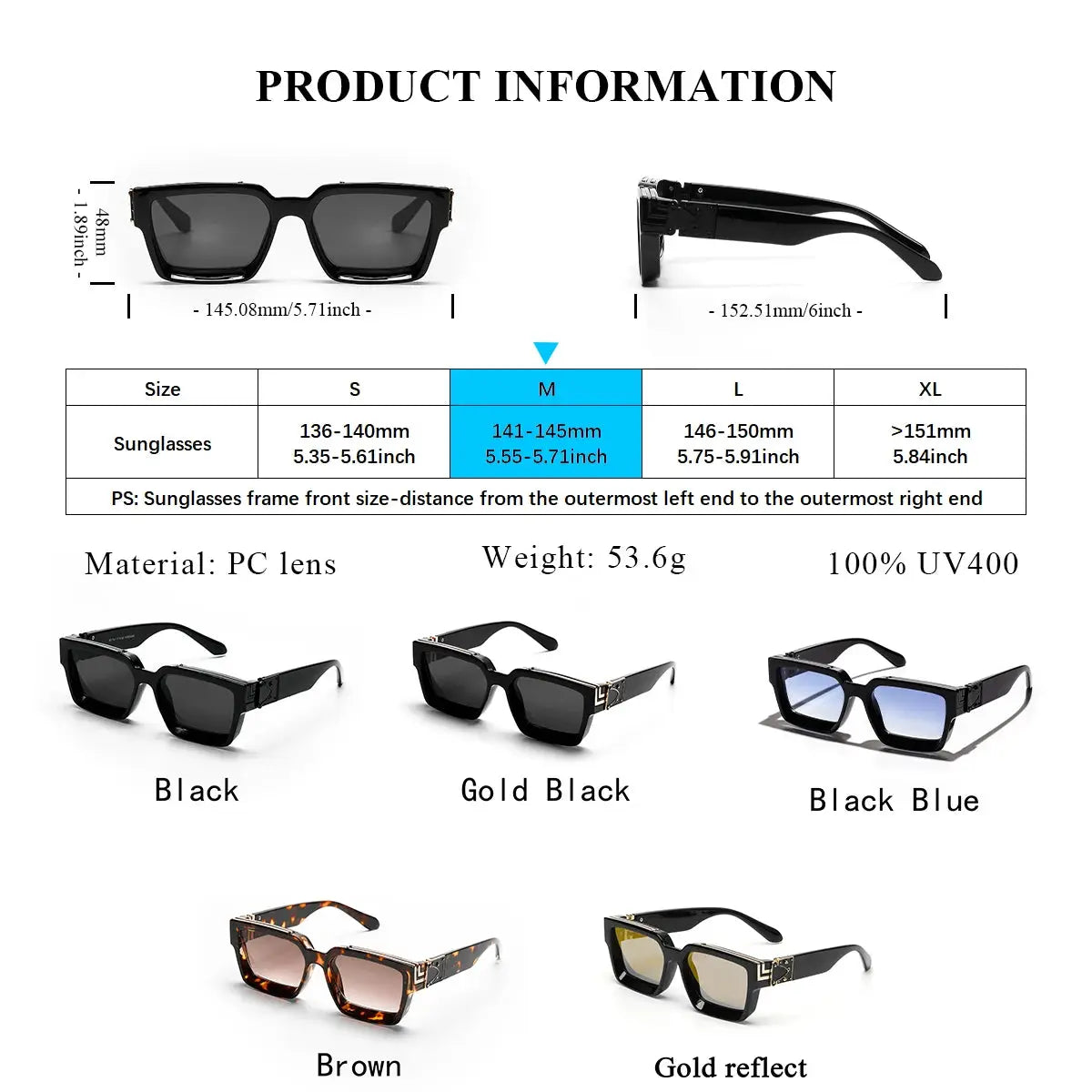 Ruiao Retro Black Millionaire Shades Sunglasses Unisex Designer Square Glasses UV400 Protection