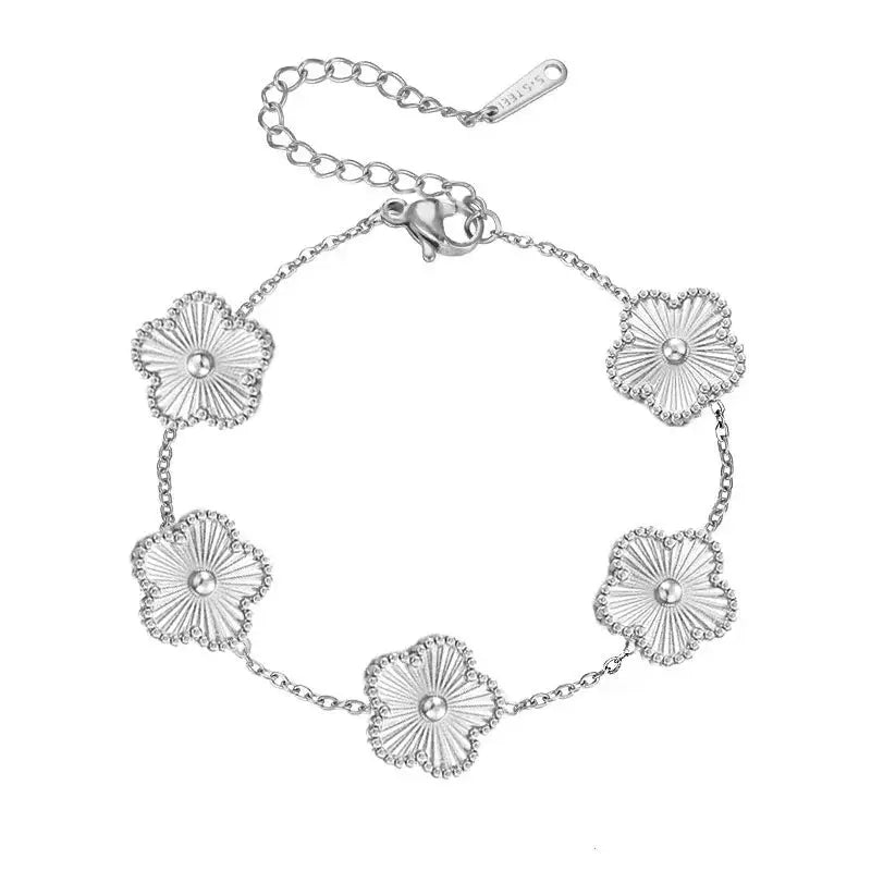 Adjustable Stainless Steel Bracelet Double Sided Five Leaf Clover Petals Gold Plated Women Fashion Jewelry