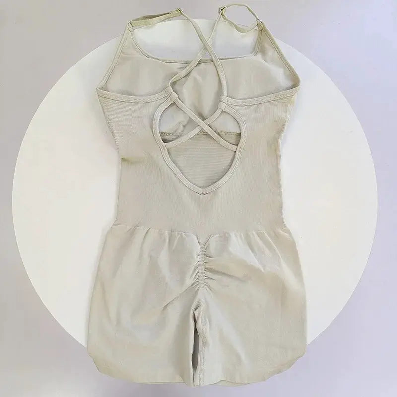 FlexFit Seamless Peach Hip Yoga Jumpsuit Quick Dry Stretch Knit Fabric With Removable Pads