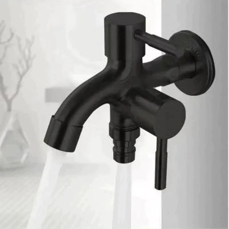 Simples Market black 1/2-inch double-outlet washing machine faucet with wall mount