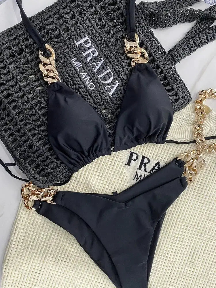 Ruotongsept New Sexy Bikini 2023 Triangle Halter 2 Piece Swimwear For Women Push Up Brazilian Bathing Suit