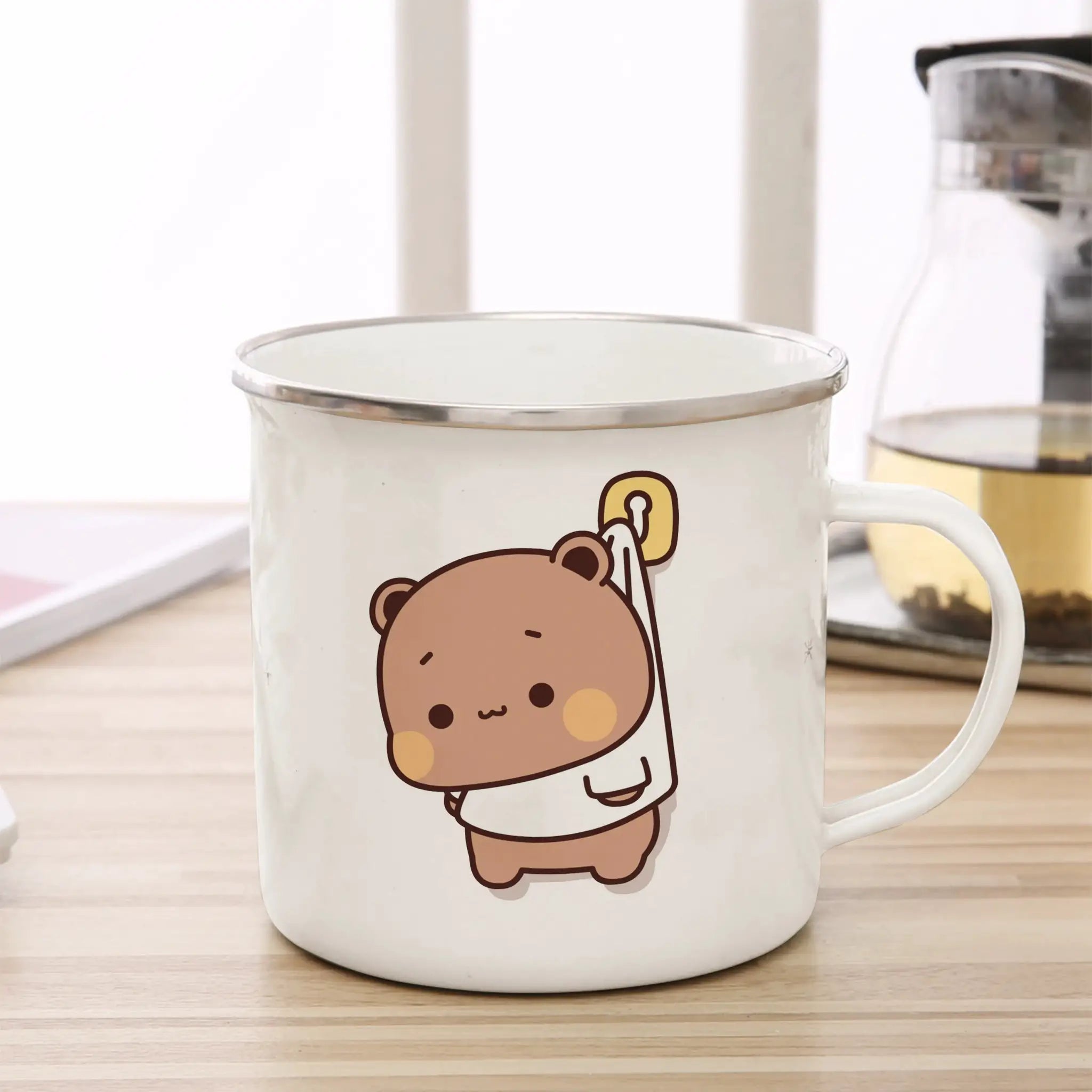 Cute Cup Co Cartoon Milk Mocha Bear Enamel Cup 11oz Eco Friendly Coffee Tea Cup Gift For Couple