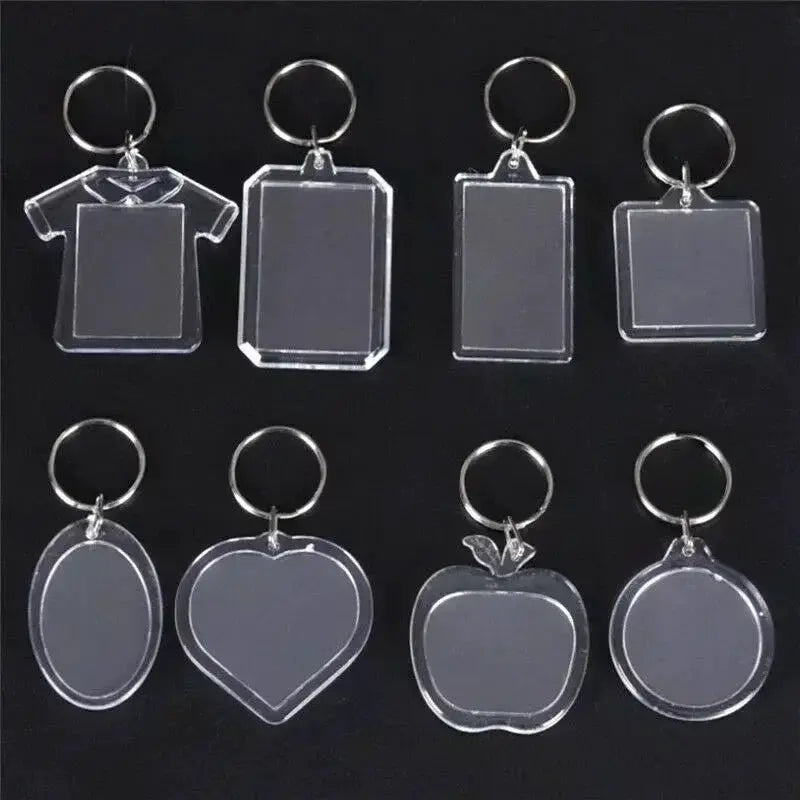 Transparent Rectangle Acrylic Photo Frame Keychain with Blank Insert for Photos DIY Split Ring Key Ring 2035