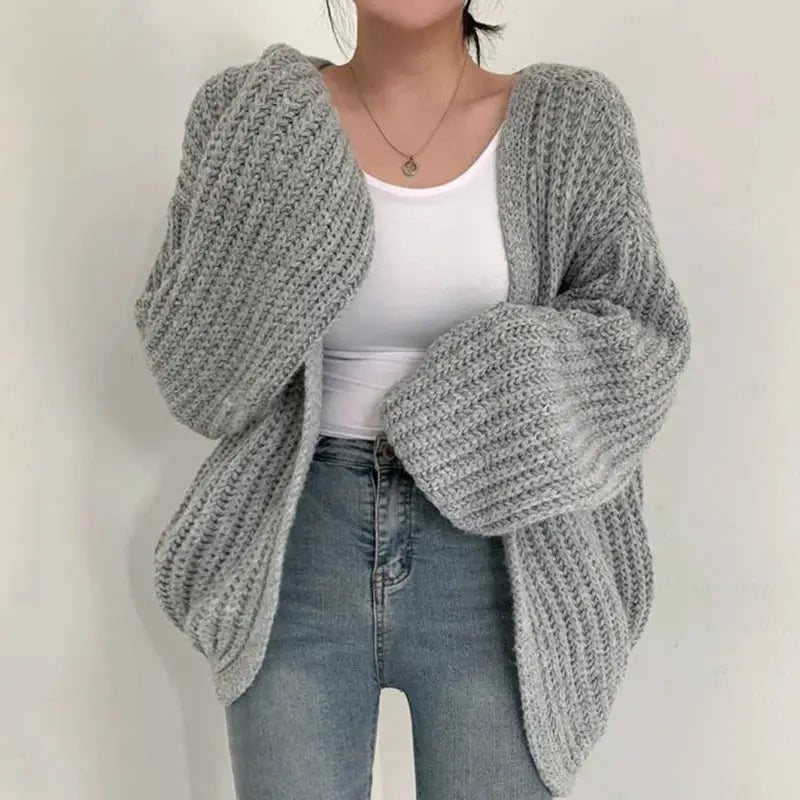 Vintage Harajuku Lantern Sleeve Cardigan Sweater Loose Fit Cozy Y2K Inspired Fall Streetwear