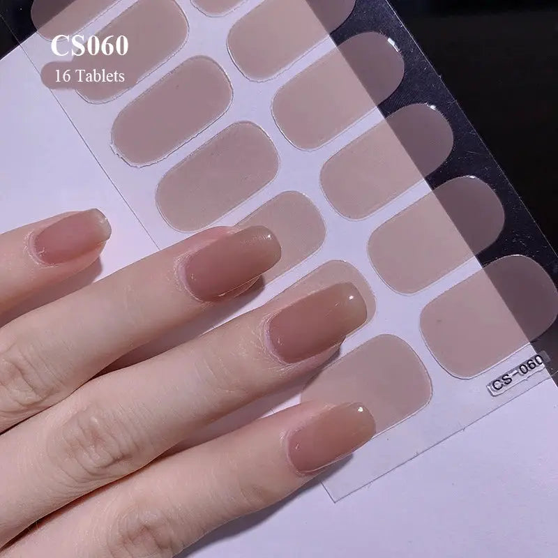 Gradient nail stickers, 16 full-cover nude beige tips, self-adhesive press-on decals by Simples Market