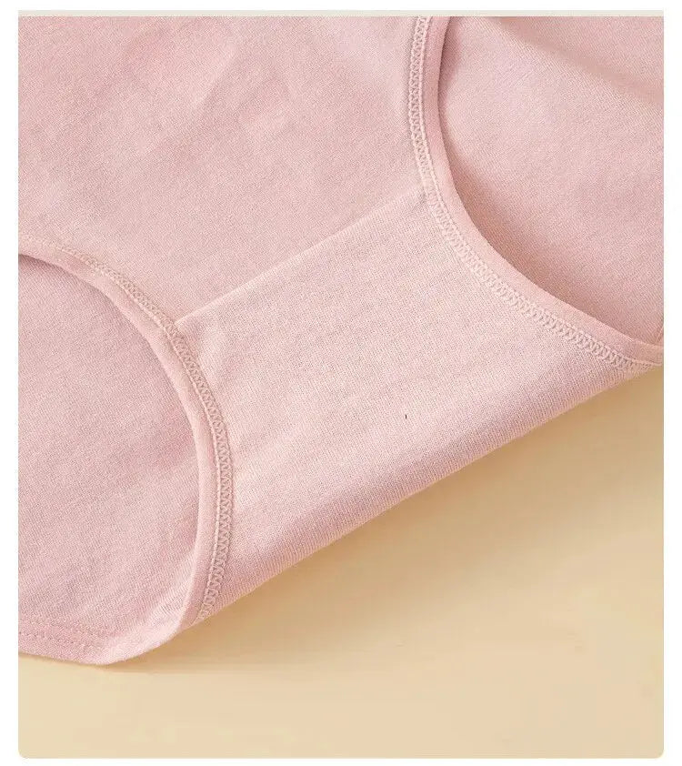 4Pcs women's high-waist cotton panties in pink; breathable underwear set