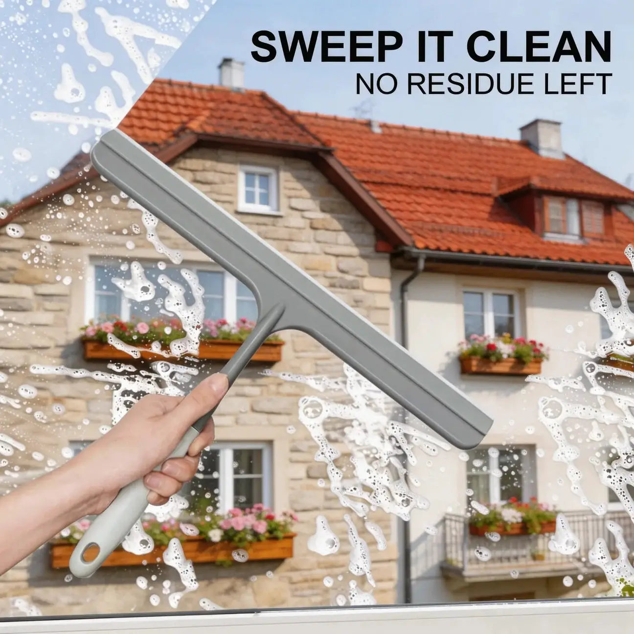 Silicone scraper wiper, gray handheld for windows and multi-surface cleaning, Simples Market