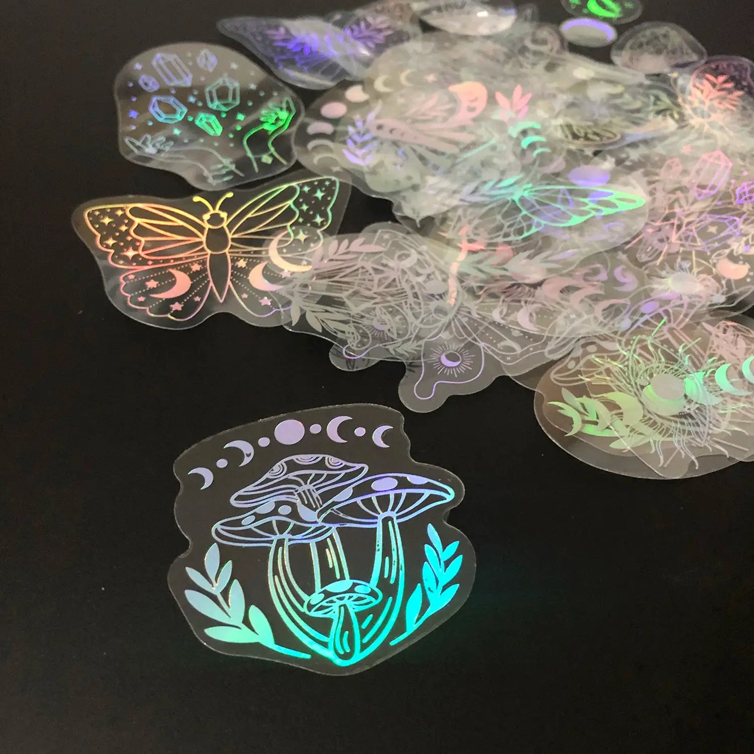 40 Pcs Holographic Glitter Stickers PET Transparent Waterproof Decorative Decals For Water Bottles Laptops Scrapbooking
