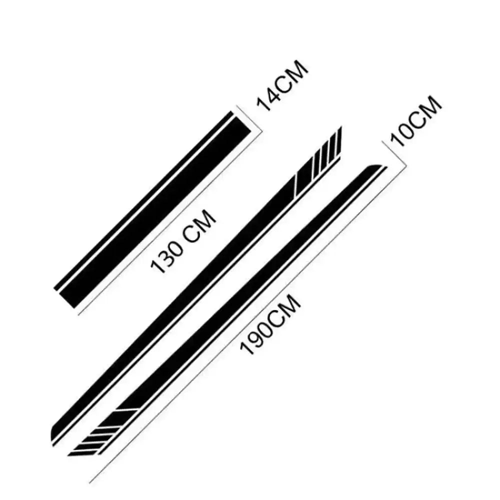 Simples Market car vinyl decal set; three black bonnet strips in assorted sizes (190 cm, 130 cm, 14 cm) with tape