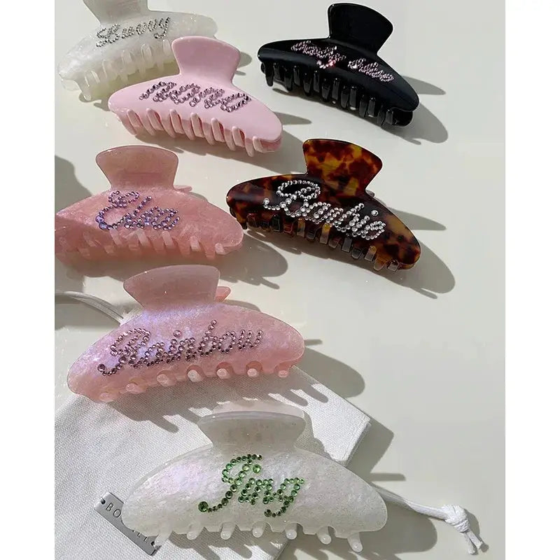 Custom Charm Hair Claw Barrette With Personalized Name Or Initials And Sparkling Double Sided Diamonds