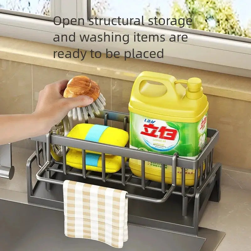 Tap Mounted Kitchen Sink Organizer Shelf With Drainage Rack For Sponges Soap Dish Brushes