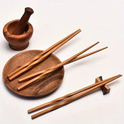 Five Pairs Natural Bamboo Chopsticks Set Chinese Style Pointed Household Tableware Kitchen Supplies