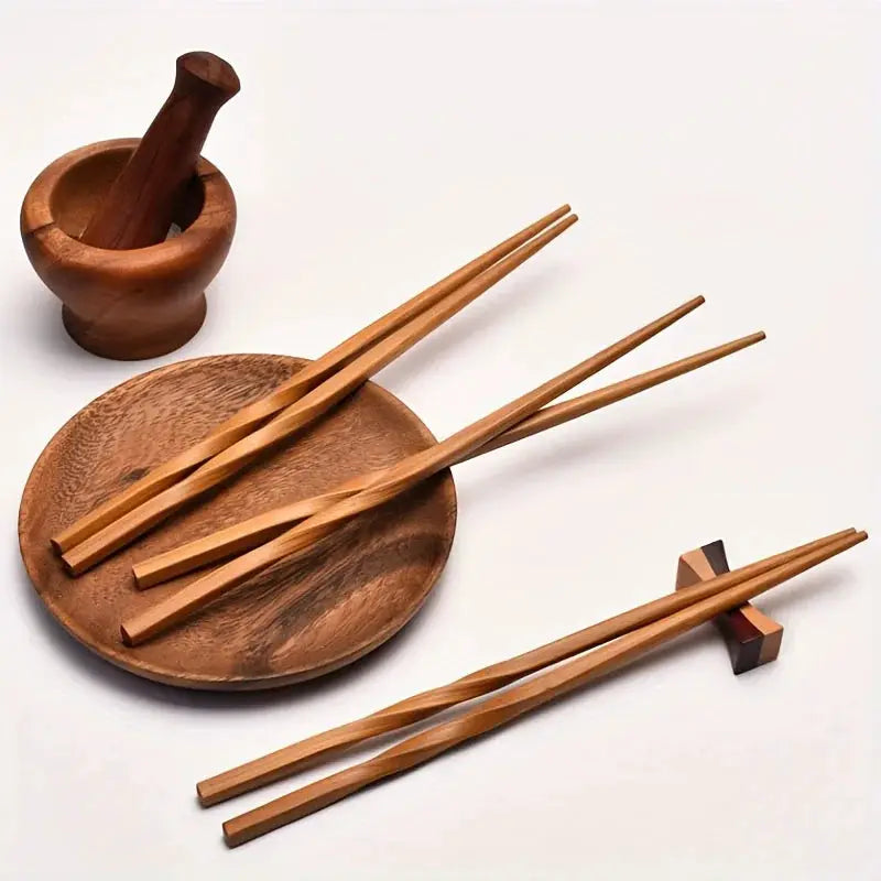 Five Pairs Natural Bamboo Chopsticks Set Chinese Style Pointed Household Tableware Kitchen Supplies