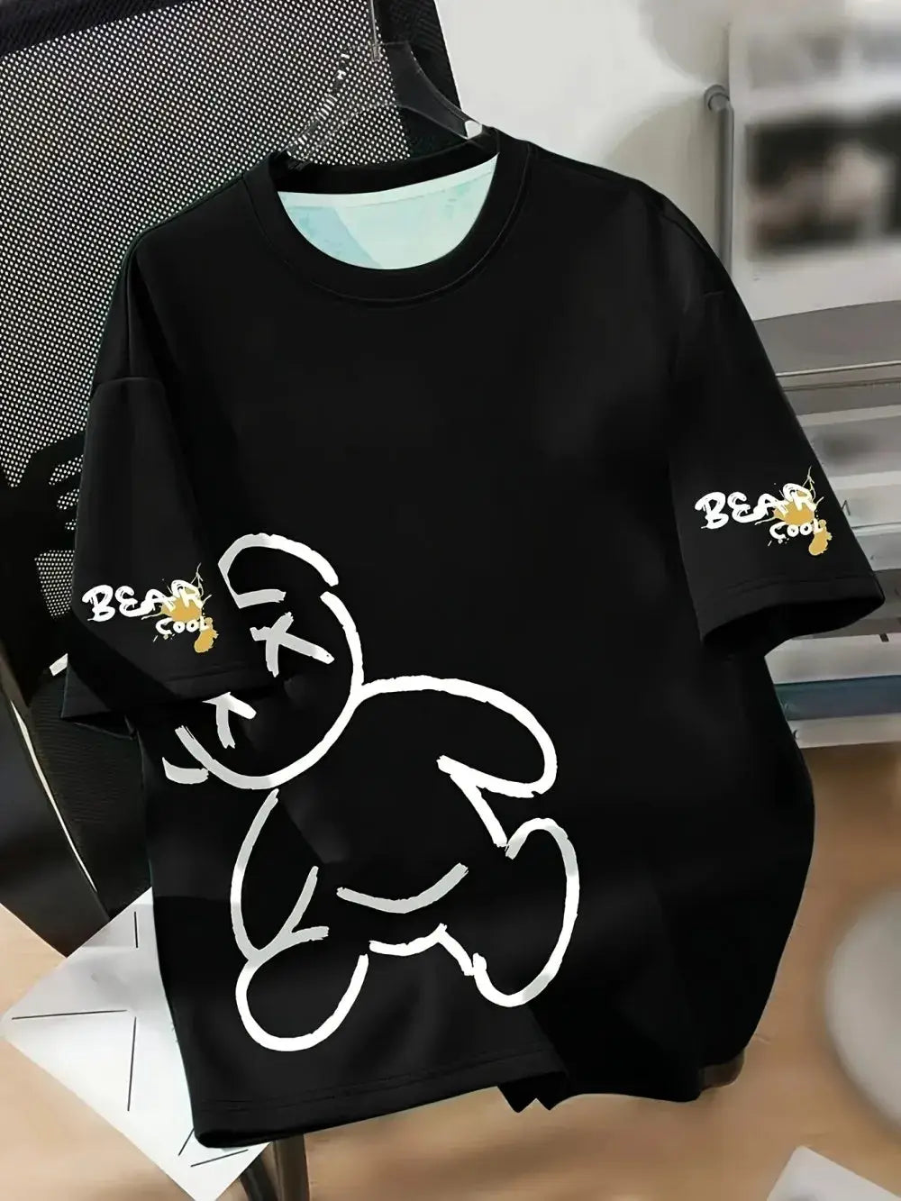Men's Breathable Round Neck T Shirt With Cartoon Bear Print For Summer Casual Wear Gift For Friends
