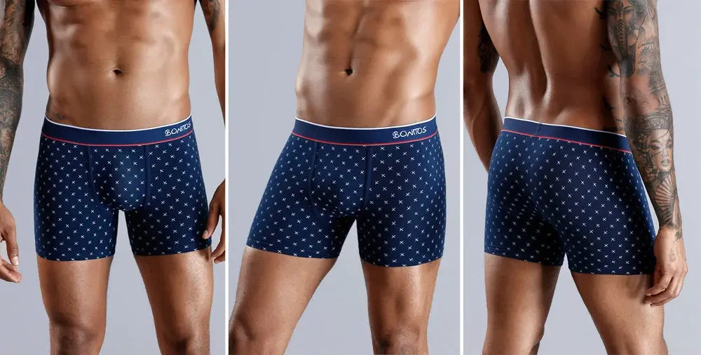 Boxer shorts set for men, 4pcs navy cotton with white star pattern by Simples Market