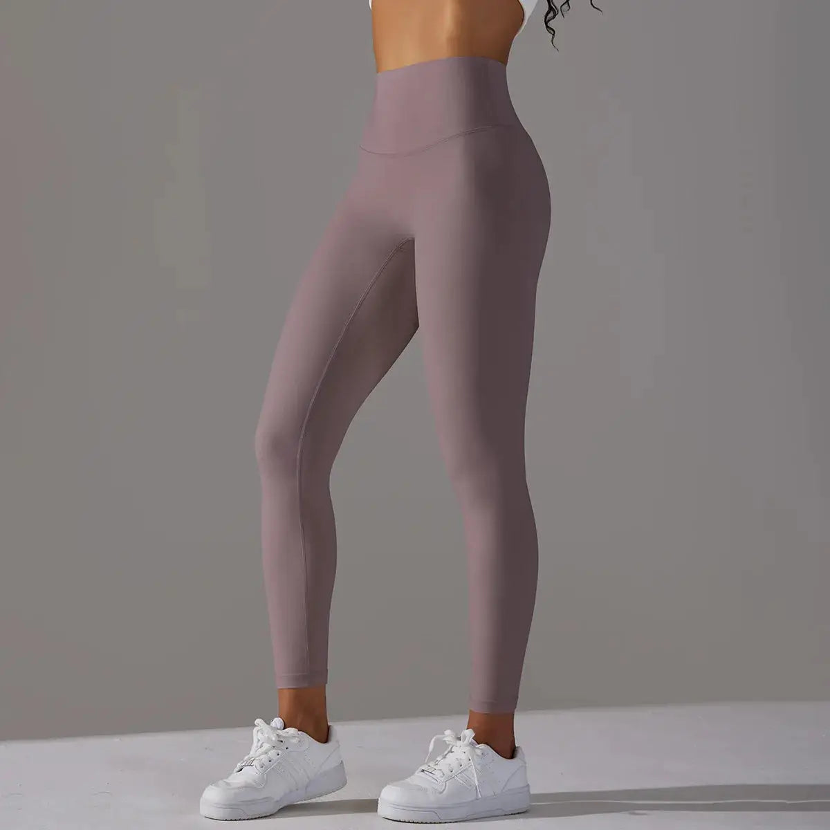 High waist naked-feeling leggings in mauve for yoga and workouts; womens gym tights