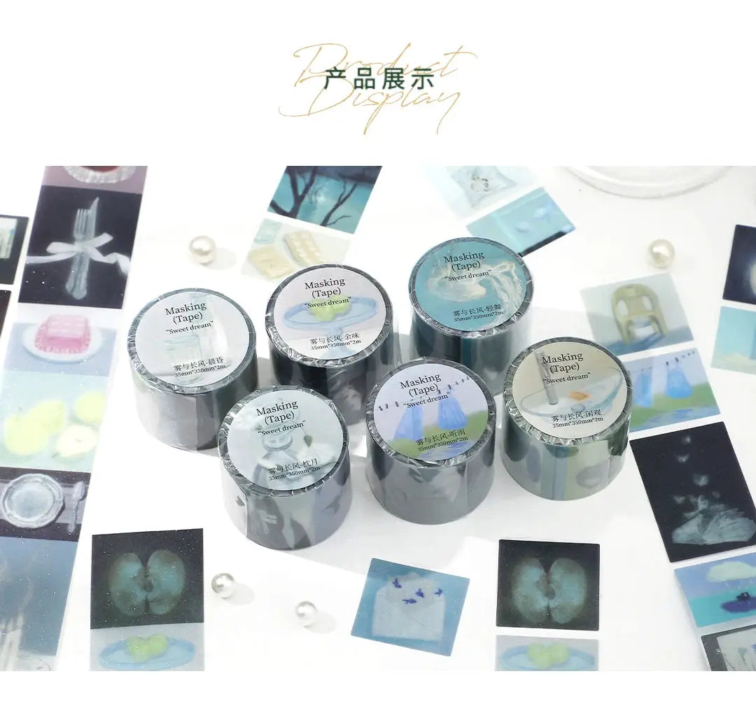 Masking tape set of decorative PET tapes, 2m rolls with scenic designs for journaling and scrapbooking