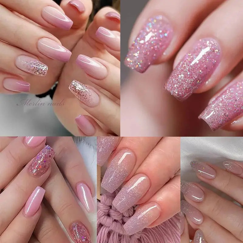 Mtssii 6PCS Pink Glitter Gel Nail Polish Set by Simples Market; pink gel varnish with sequins and glitter finish
