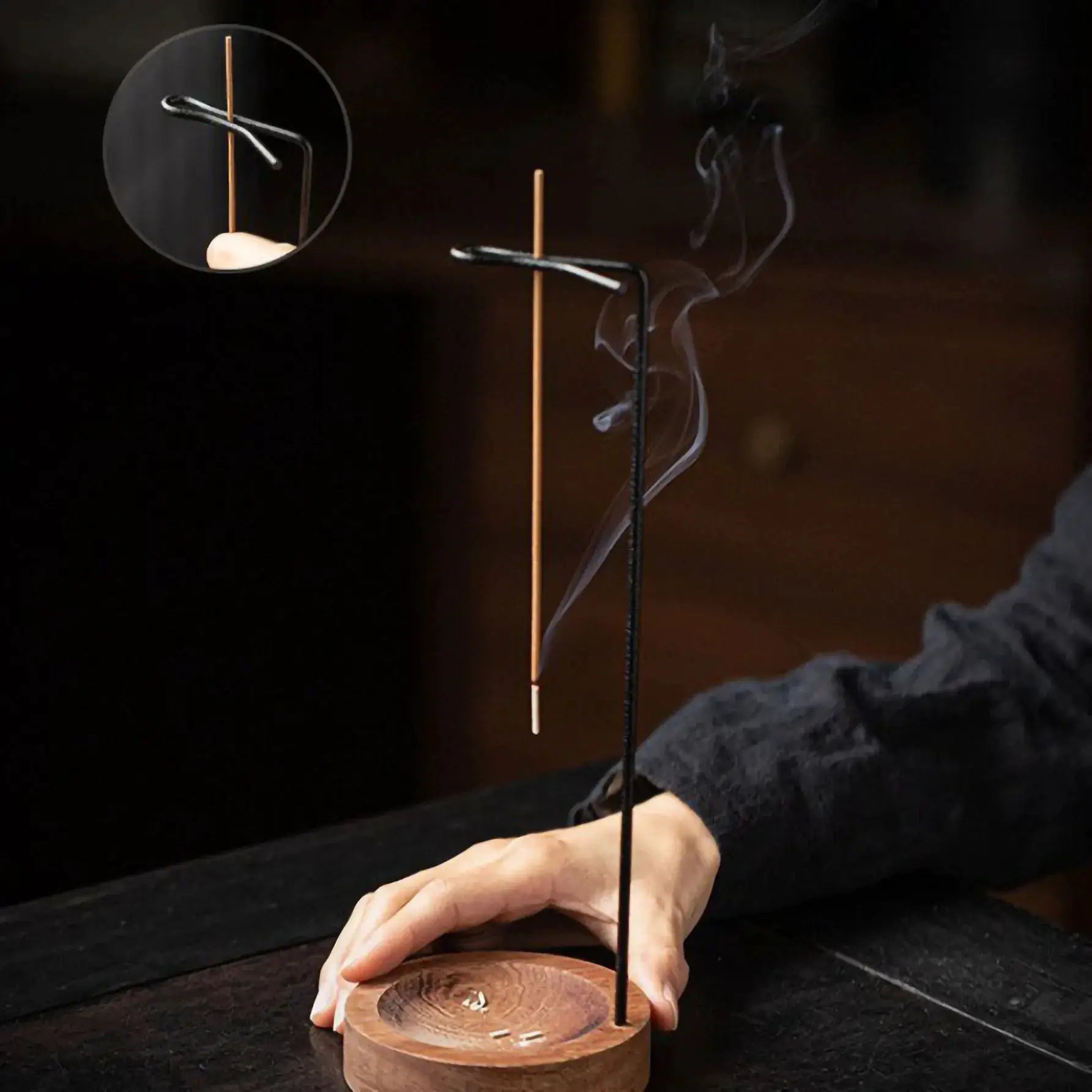 Upside Down Incense Burner Wooden Round Tray and Holder for Incense Sticks Ornament Home Yoga Decor