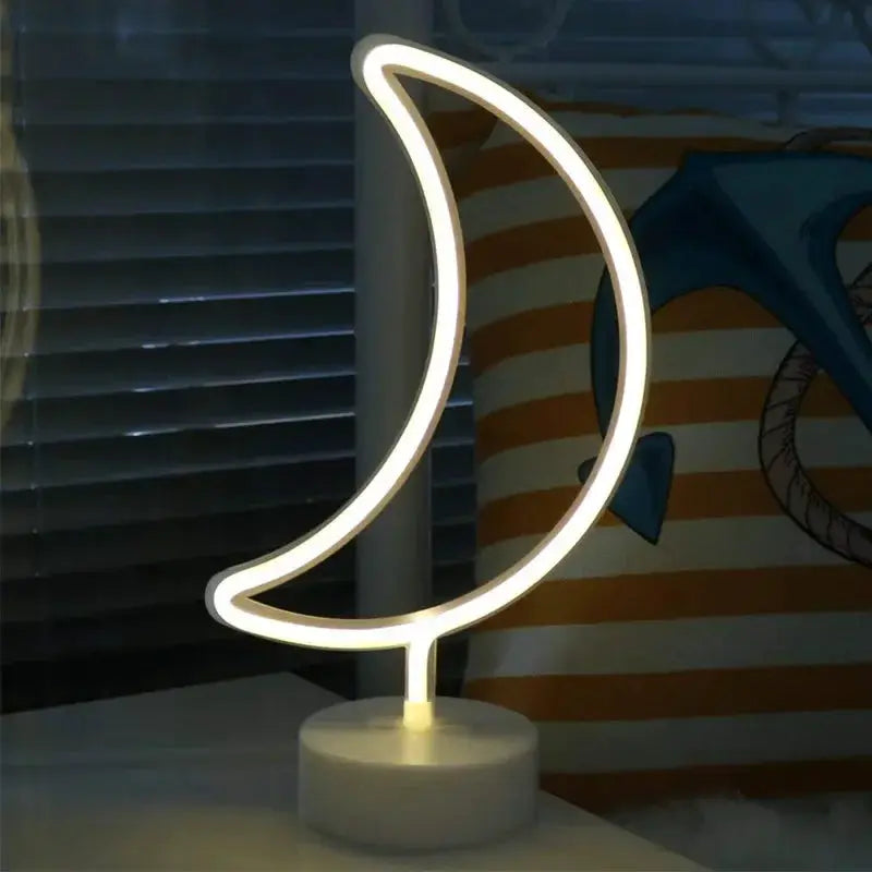 Moon-shaped neon LED lamp, USB-powered white-glow night light for home or kid room