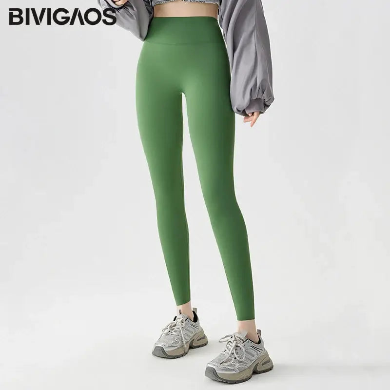 BIVIGAOS green seamless sharkskin leggings for women, high-waisted, elastic