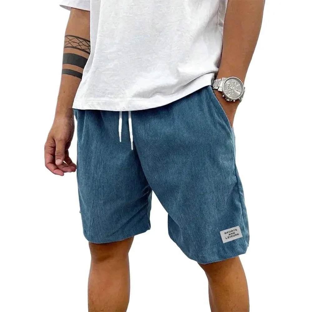 Summer Men Lightweight Corduroy Shorts Casual Beachwear Streetwear Solid Color Label For Everyday Wear
