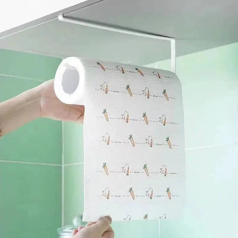Paper Roll Holder Towel Rack Cling Film Storage Damage Free No Punching Installation Hanging Shelf Kitchen And Bathroom