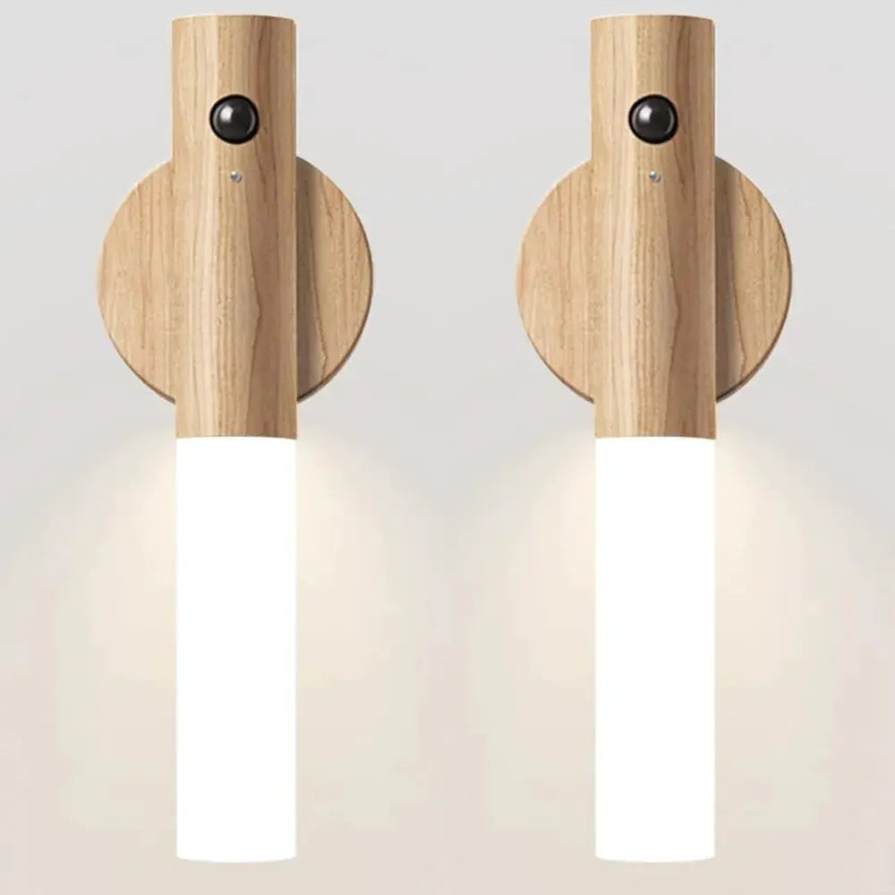 LumaWood Rechargeable Magnetic Wall Sconce Wireless Night Light With Motion And Daylight Sensors