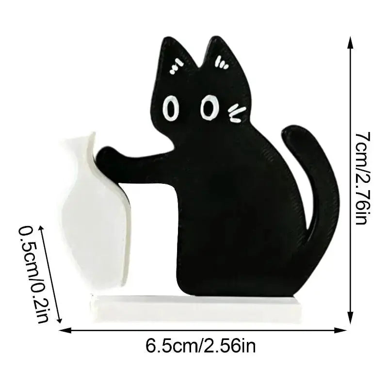Refrigerator magnet: black cat pushing a white vase, Cat Whisker Collection decor