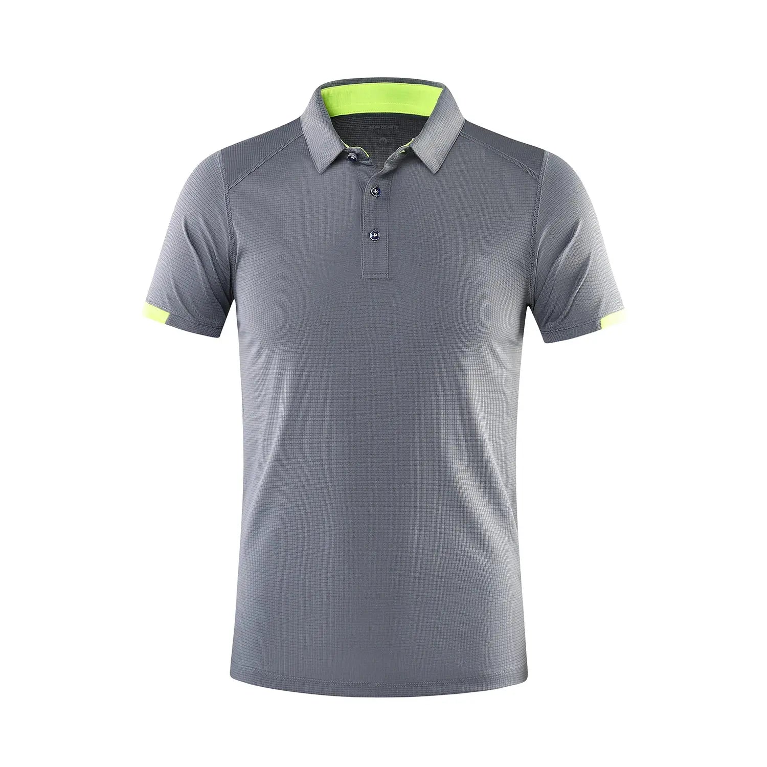 Simples Market gray quick-dry short-sleeve polo shirt with neon lime collar lining and sleeve accents
