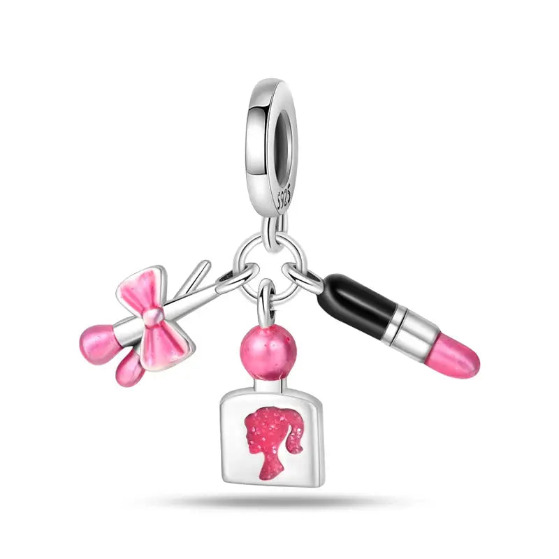 925 Silver Plated Magic Mirror Perfume Princess Angel Pink Charms Beads Fit Pandach 925 Bracelet Fine DIY Jewelry