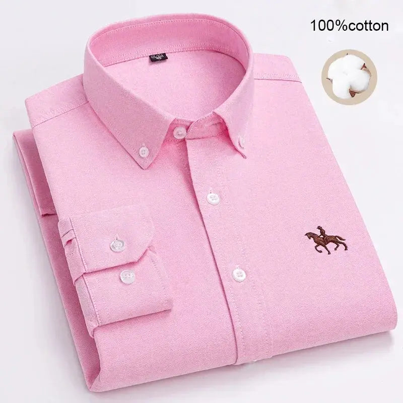Men's pink 100% cotton Oxford shirt, long sleeve by Simples Market.